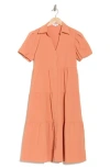Area Stars Bellina Cotton Tiered Shirtdress In Coral