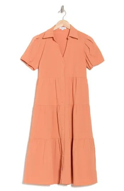Area Stars Bellina Cotton Tiered Shirtdress In Coral