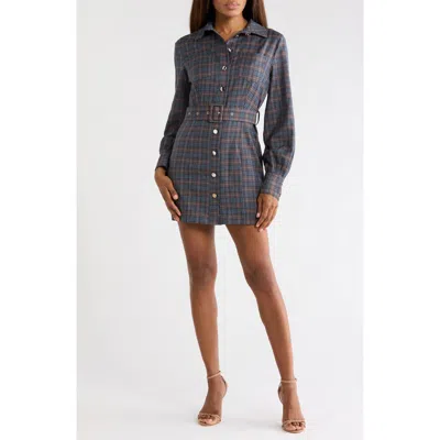 Area Stars Blake Long Sleeve Plaid Mini Shirtdress In Gray
