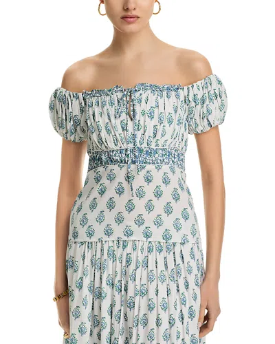 Area Stars Block Print Off The Shoulder Top In White