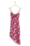 Area Stars Bouquet Asymmetric Satin Slipdress In Burgundy