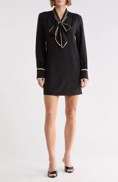 Area Stars Bow Front Long Sleeve Minidress In Black