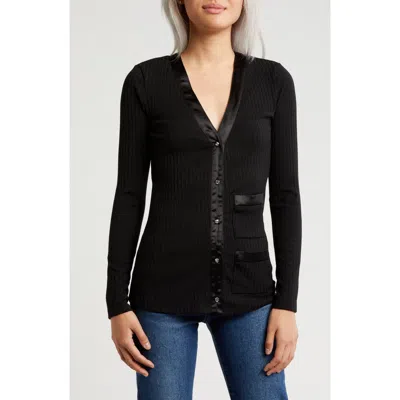 Area Stars Bria Satin Trim Cardigan In Black