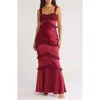 Area Stars Brigitte Ruffle Cocktail Dress In Burgundy