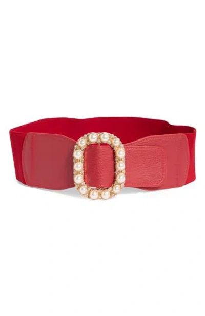 Area Stars Carina Faux Pearl Buckle Stretch Belt In Red