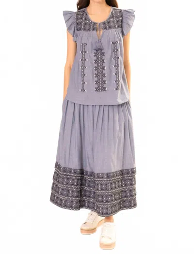 Area Stars Chambray Embroidered Ruffle Top In Blue