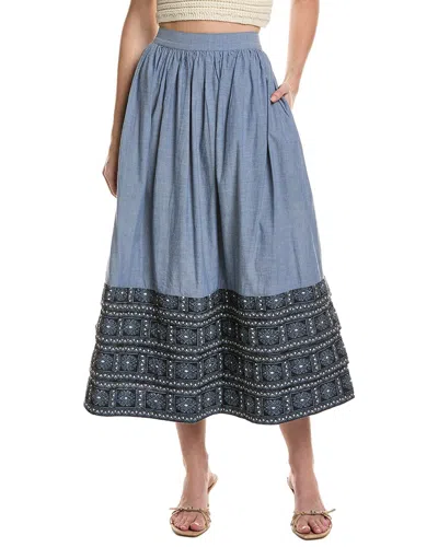 Area Stars Chambray Embroidered Skirt In Blue