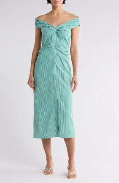 Area Stars Chloe Off-the-shoulder Midi Shirtdress In Green