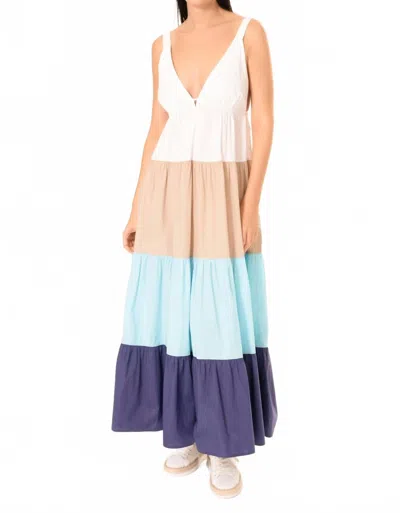 AREA STARS COLORBLOCK TIERED MAXI DRESS IN MULTI
