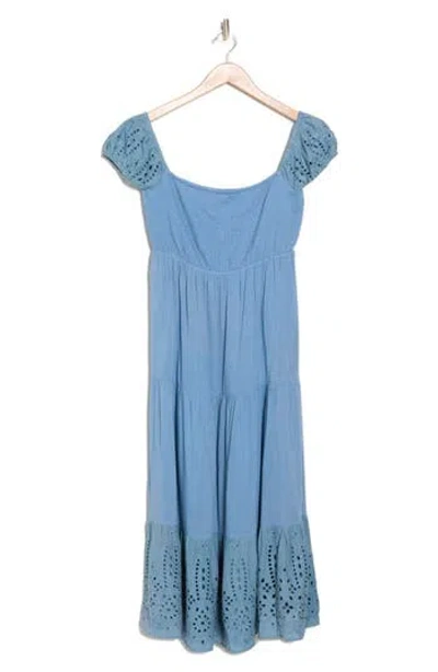 Area Stars Constance Eyelet Embroidered Midi Dress In Blue
