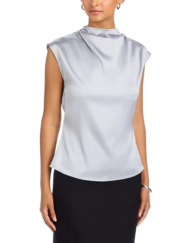 Area Stars Cowl Neck Draped Satin Top In Blue