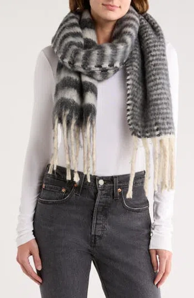Area Stars Cozy Stripe Fringe Scarf In Black