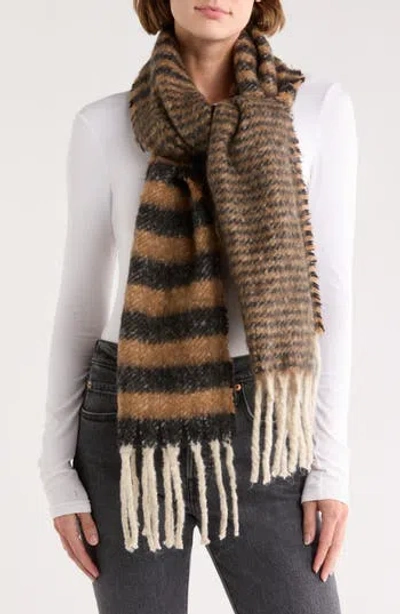 Area Stars Cozy Stripe Fringe Scarf In Brown