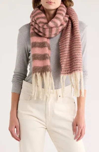 Area Stars Cozy Stripe Fringe Scarf In Pink