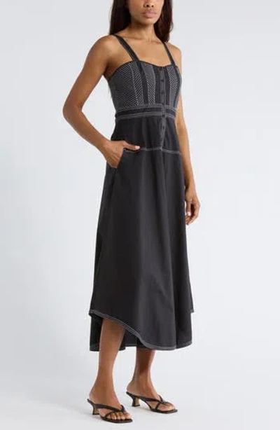 Area Stars Devi Topstitch Midi Dress In Black