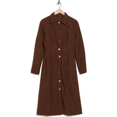 Area Stars Dion Long Sleeve Shirtdress In Brown