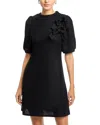 Area Stars Double Bow Puff Sleeve Sweater Dress In Black