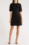 Area Stars Double Bow Puff Sleeve Sweater Dress In Black