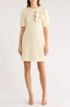 Area Stars Double Bow Puff Sleeve Sweater Dress In White