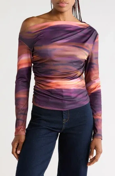 Area Stars Draped Jersey Top In Abstract Stripe