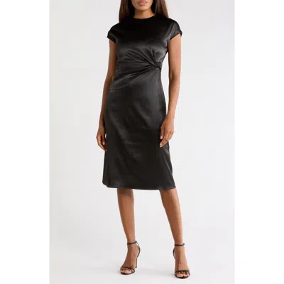 Area Stars Draped Satin Midi Dress In Black