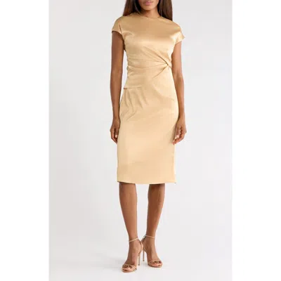 Area Stars Draped Satin Midi Dress In Gold