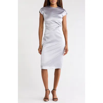 Area Stars Draped Satin Midi Dress In Silver