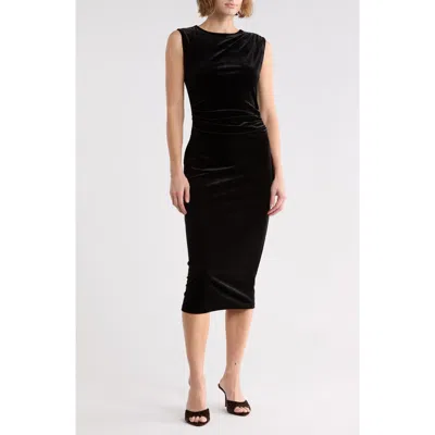 Area Stars Draped Sleeveless Velvet Midi Dress In Black