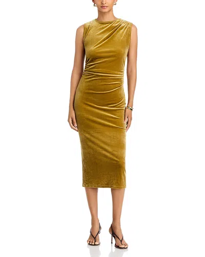 Area Stars Draped Velvet Bodycon Midi Dress In Gold