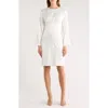 Area Stars Empire Waist Long Sleeve Satin Dress In Neutral