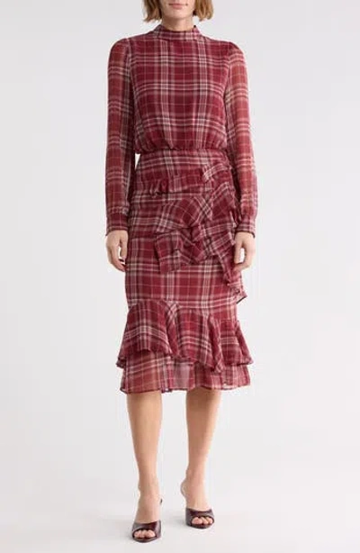 Area Stars Evelyn Mock Neck Long Sleeve Ruffle Midi Dress In Pink