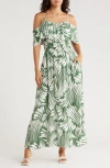 Area Stars Fan Print Cold Shoulder Maxi Dress In Green