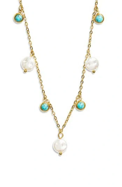 Area Stars Faux Pearl & Faux Stone Charm Necklace