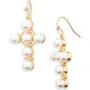 Area Stars Faux Pearl Cross Earrings In Gold