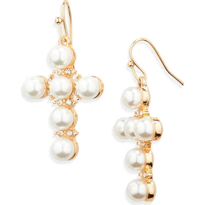 Area Stars Faux Pearl Cross Earrings In Gold
