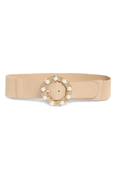 Area Stars Faux Pearl Stretch Belt In Beige