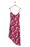 Area Stars Bouquet Asymmetric Satin Slipdress In Burgundy
