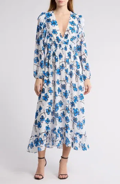 Area Stars Floral Long Sleeve Maxi Dress In Blue Floral