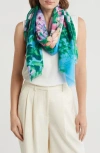 Area Stars Flower Print Scarf In Green