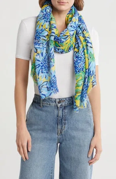 Area Stars Flower Print Scarf In Blue