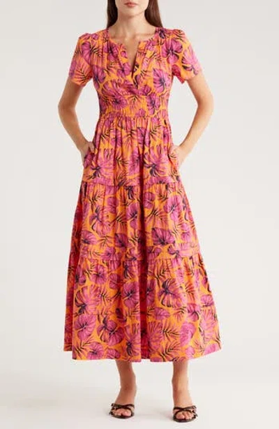 Area Stars Flutter Sleeve Cotton Midi Dress In Multi