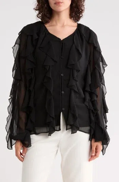 Area Stars Flyn Ruffle Button-up Shirt In Black