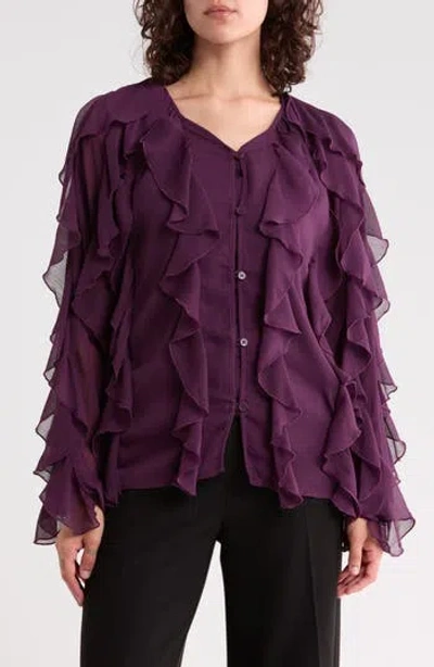 Area Stars Flyn Ruffle Button-up Shirt In Purple
