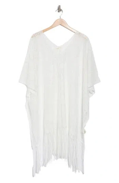 Area Stars Fringe Hem Lace Poncho In White