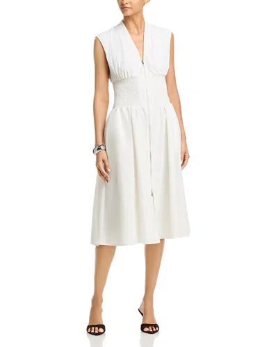Area Stars Smocked Waist Zip Midi Dress In White