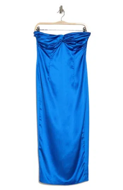Area Stars Gilly Strapless Satin Cocktail Dress In Blue