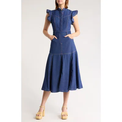 Area Stars Helena Denim Midi Dress In Blue
