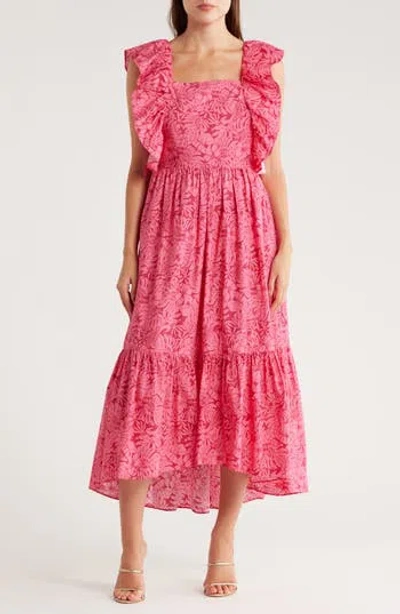 Area Stars Hibiscus Ruffle Midi Dress In Pink