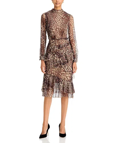 Area Stars Jayla Leopard Print Tiered Ruffle Dress In Brown