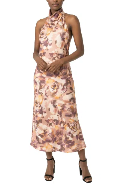 Area Stars Jersey Halter Dress In Blush Floral In Multi